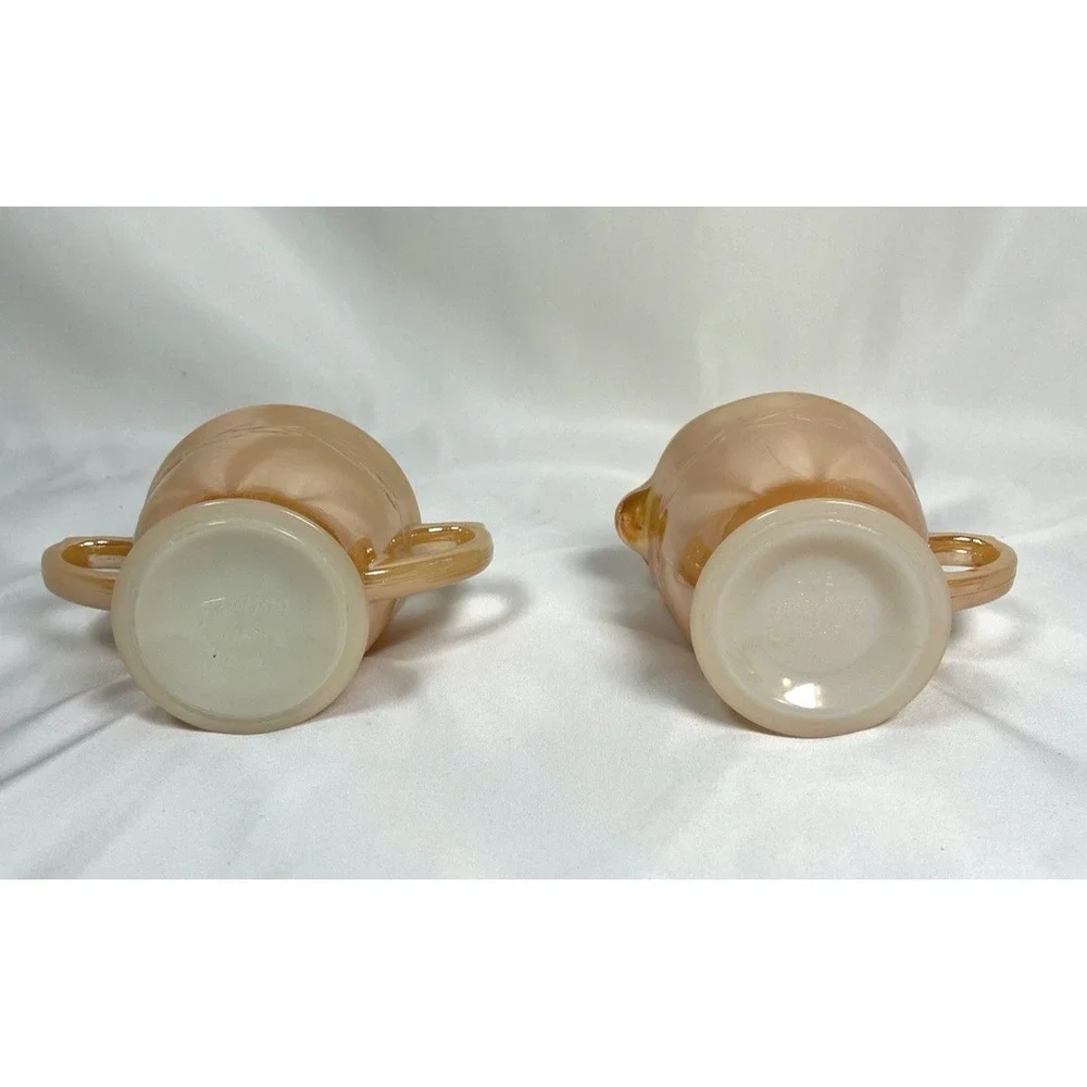 Vtg FireKing Peach Sheaves of Wheat Luster Sugar/Creamer OvenWare Anchor Hocking
